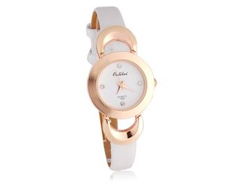 Relógio Fem. Analógico com pulseira de couro PU (branco)